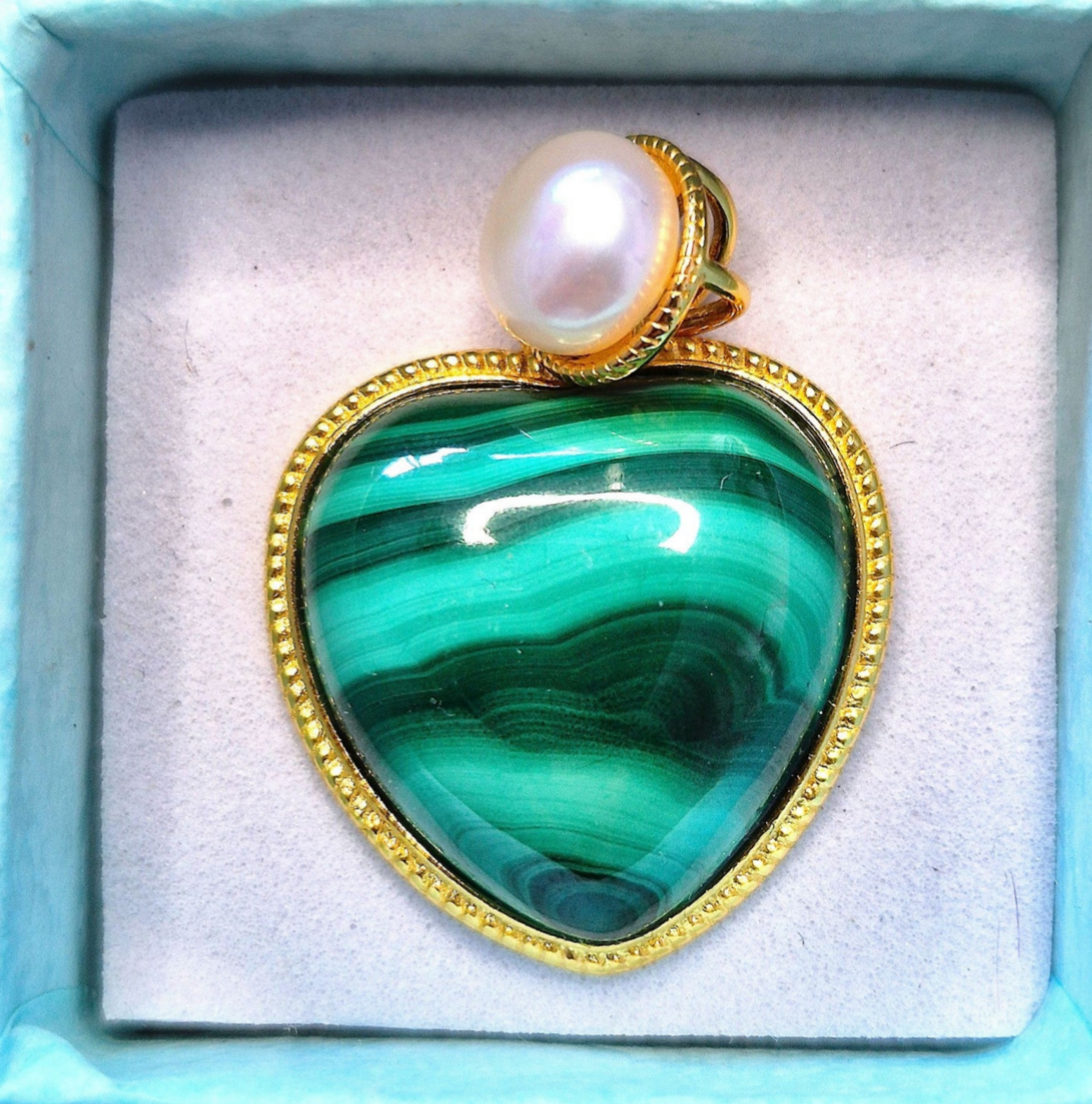 Malachiet met parel S925 zilver goudkleurig