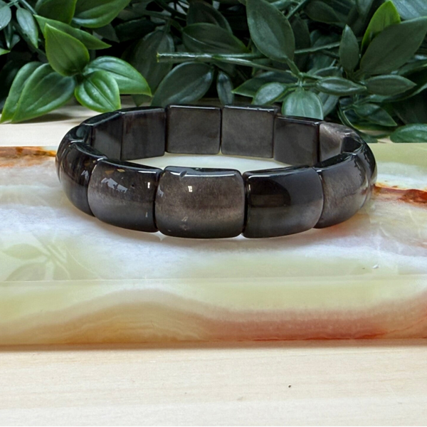Obsidiaan zilver soft bangle (14 mm)