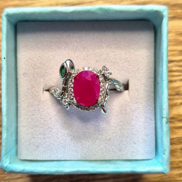 Robijn (synthetisch) ring met slang zilver S925