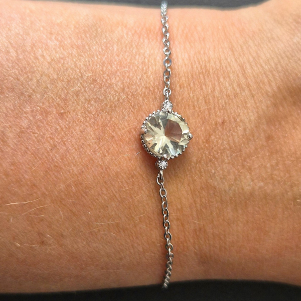 Prasioliet Armband – Zilver met Ronde Gefacetteerde Steen van 8 mm