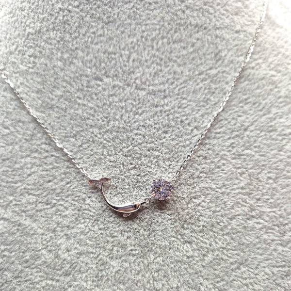 Moissaniet dolfijn met bal 1 ct zilver S925 met ketting