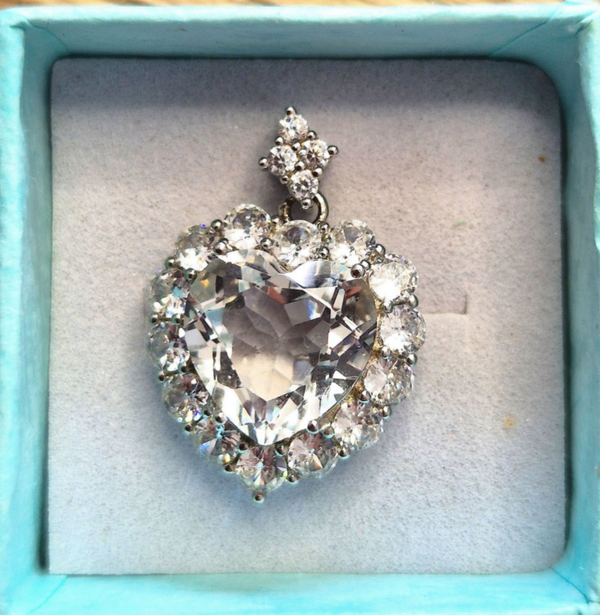 Helder kwarts hanger hartvorm S925 zilver zirkonia