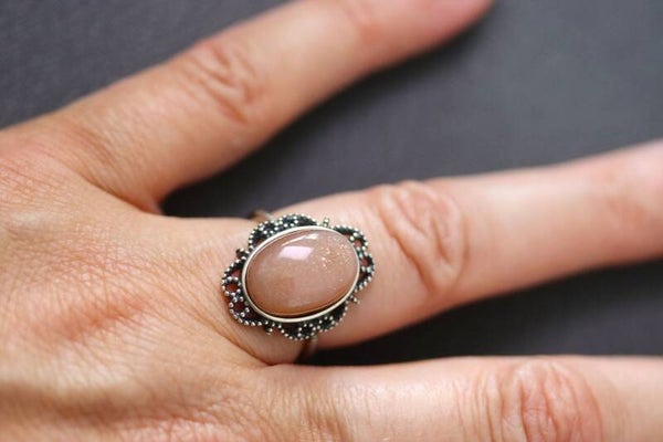 Maansteen perzik ring Sterling zilver S925 (1)