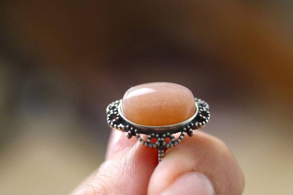 Maansteen perzik ring Sterling zilver S925 (2)