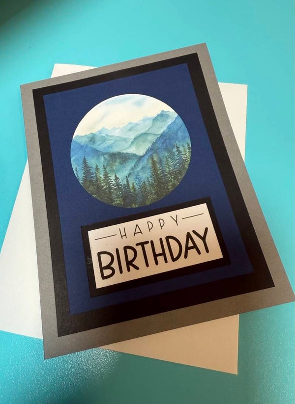 Birthday Card - Watercolor Mountain