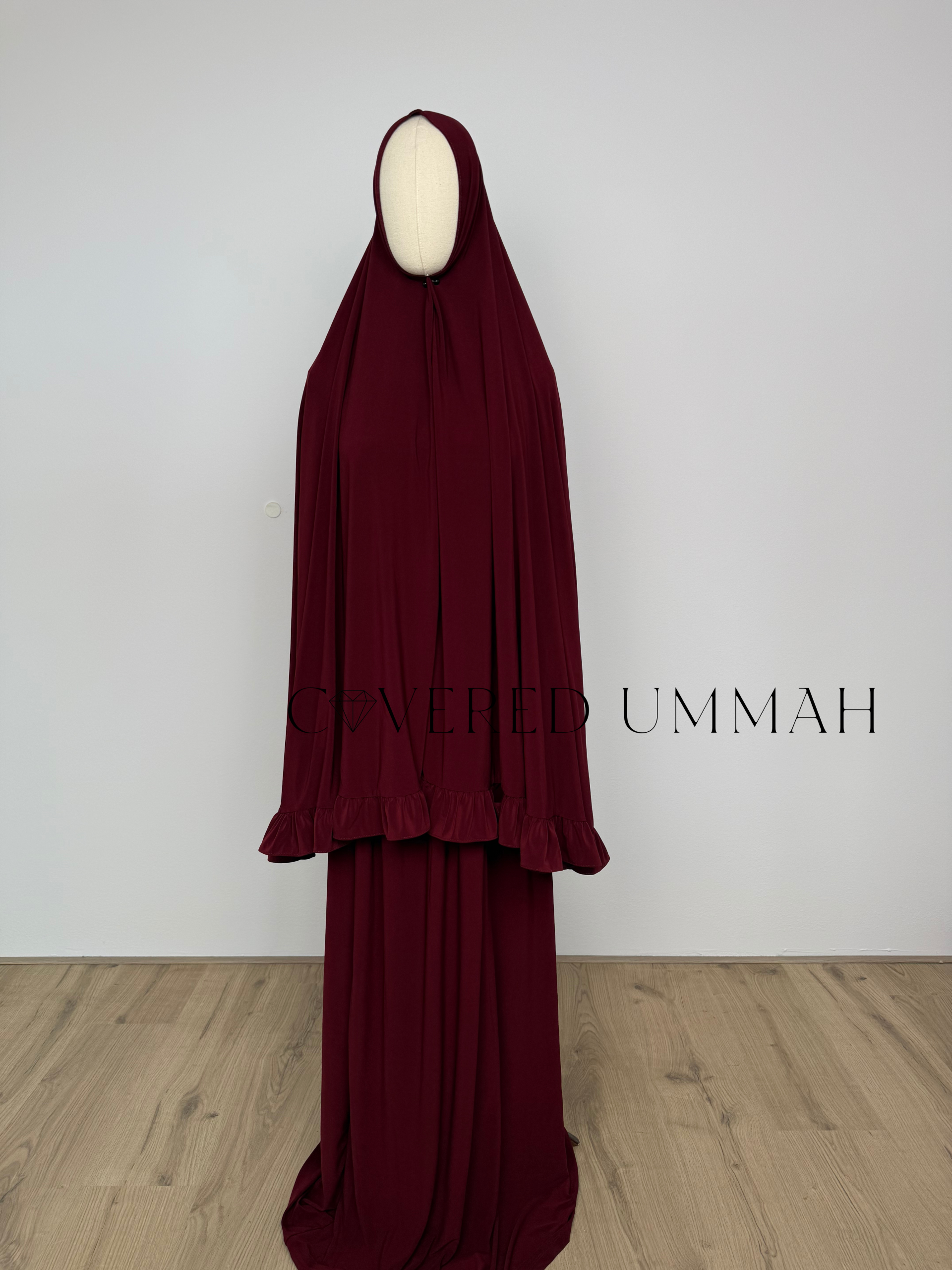 Premium Jersey Ruffle Khimaar & Rok Set ‘Dark Bordeaux’