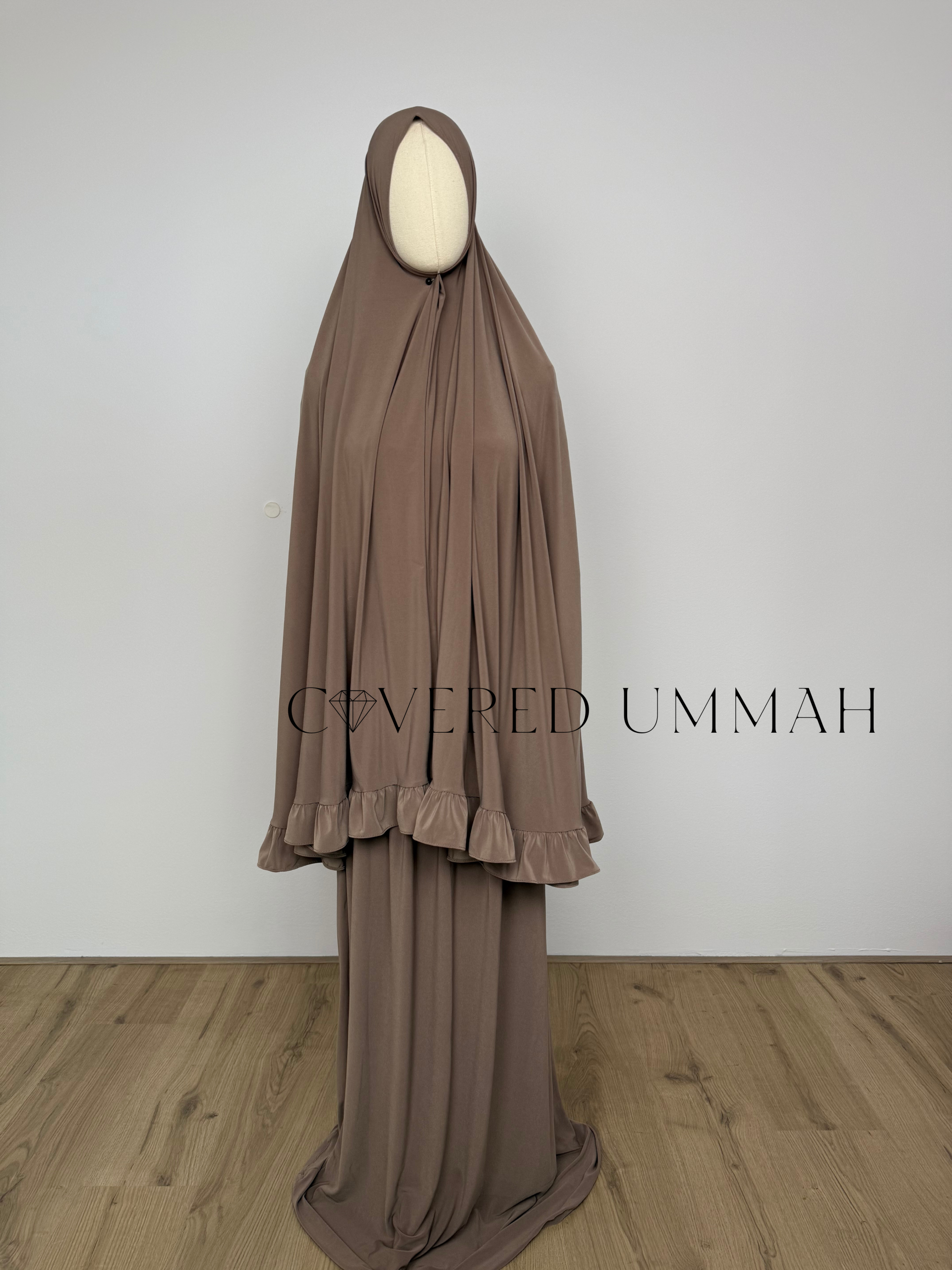Premium Jersey Ruffle Khimaar & Rok Set 'Coffee'
