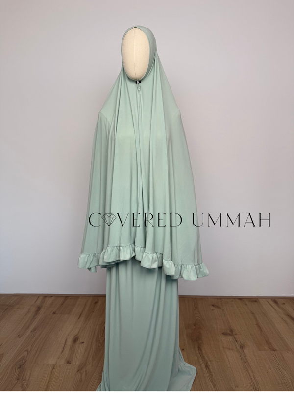 Premium Jersey Ruffle Khimaar & Rok Set 'Minty Green'