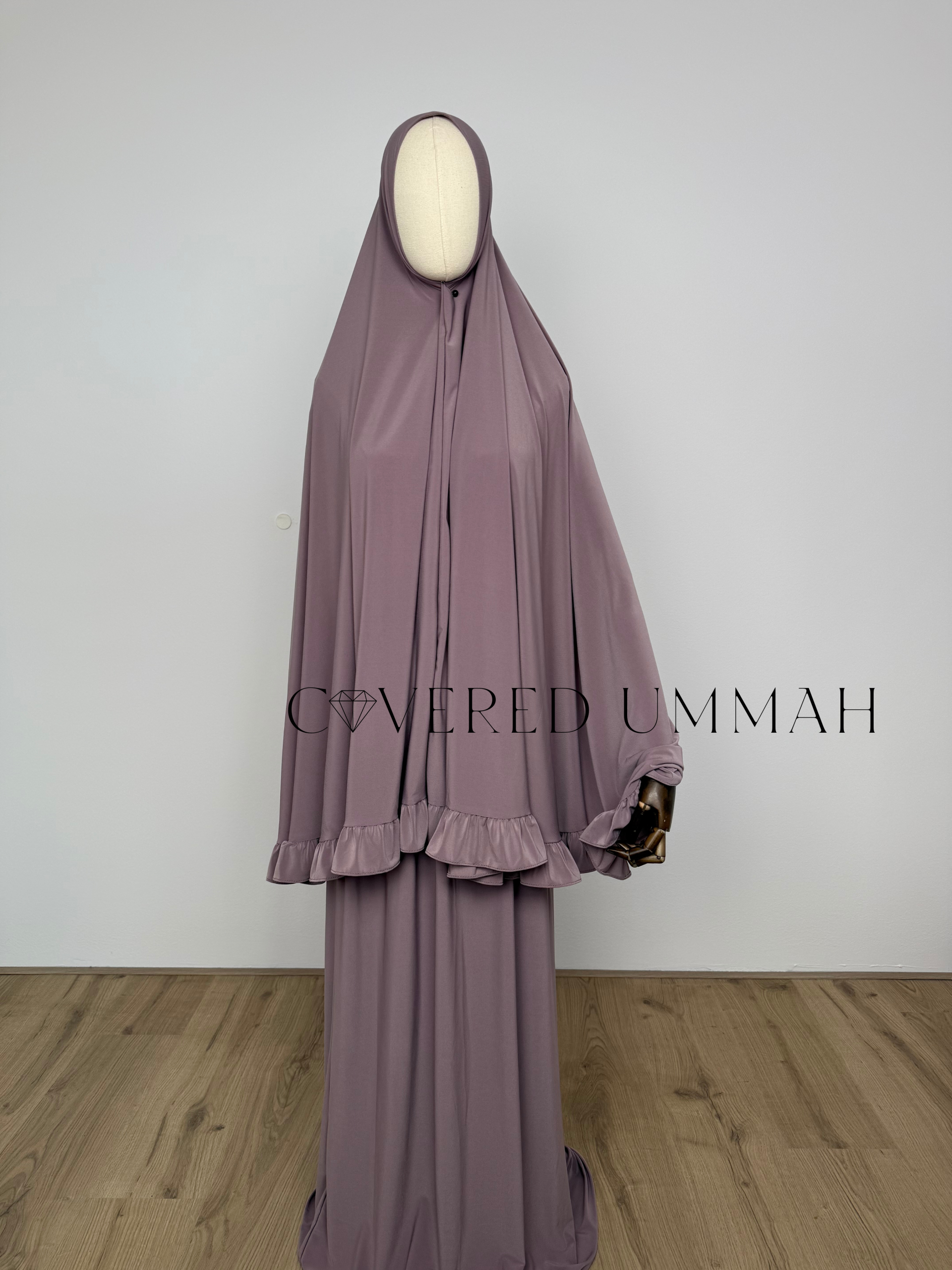 Premium Jersey Ruffle Khimaar & Rok Set ‘Mauve’