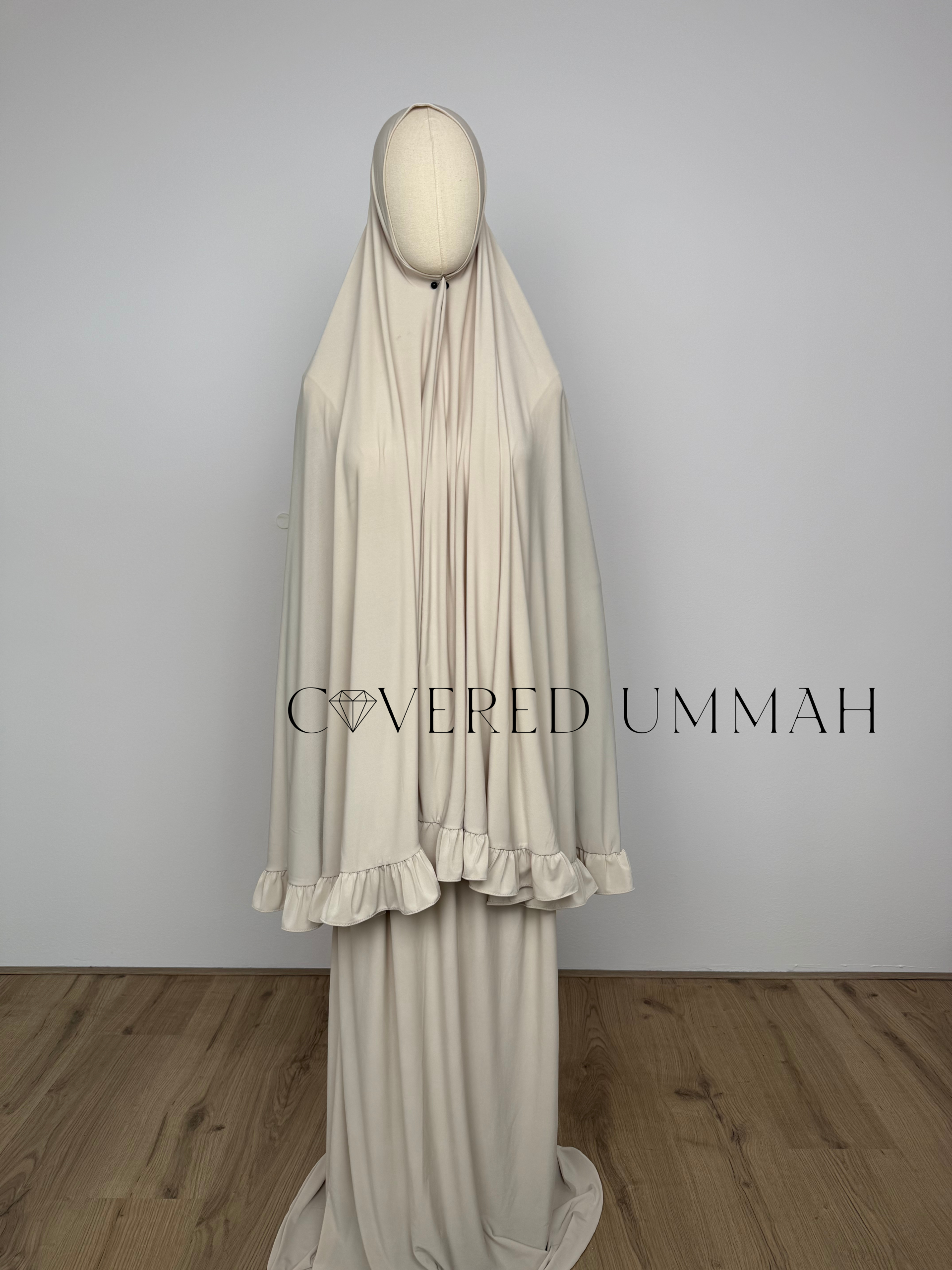 Premium Jersey Ruffle Khimaar & Rok Set ‘Light Beige’