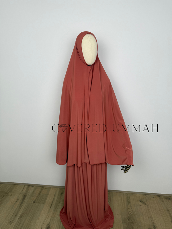 Premium Jersey Khimaar & Rok Set ‘Peach’