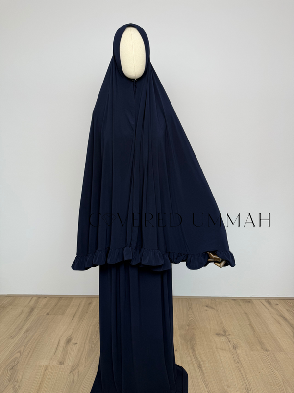 Premium Jersey Ruffle Khimaar & Rok Set ‘Dark Blue’