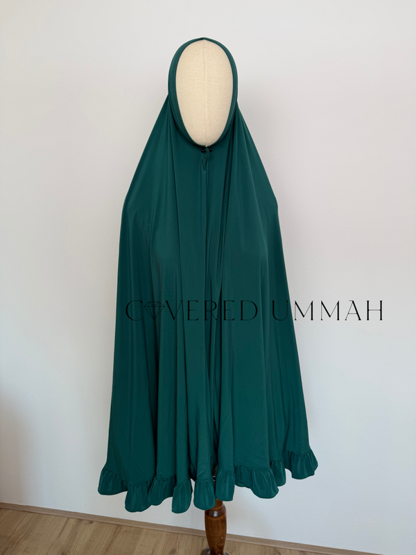 Premium Jersey Ruffle Khimaar 'Forest Green'