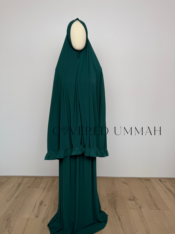 Premium Jersey Ruffle Khimaar & Rok Set 'Forest Green'