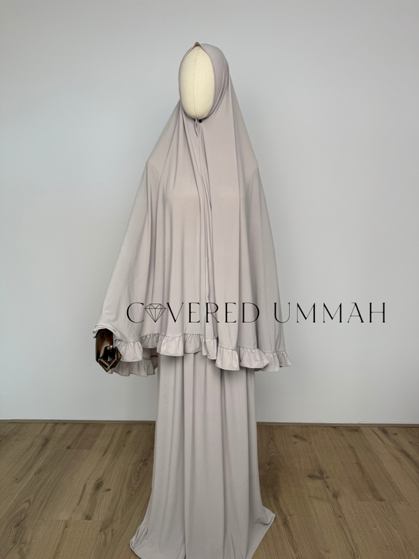 Premium Jersey Ruffle Khimaar & Rok Set 'Beige'
