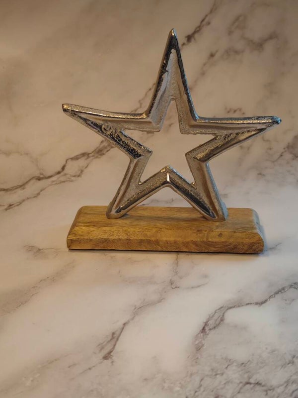 Aufsteller Holz Metall Stern, Rentier, Engel