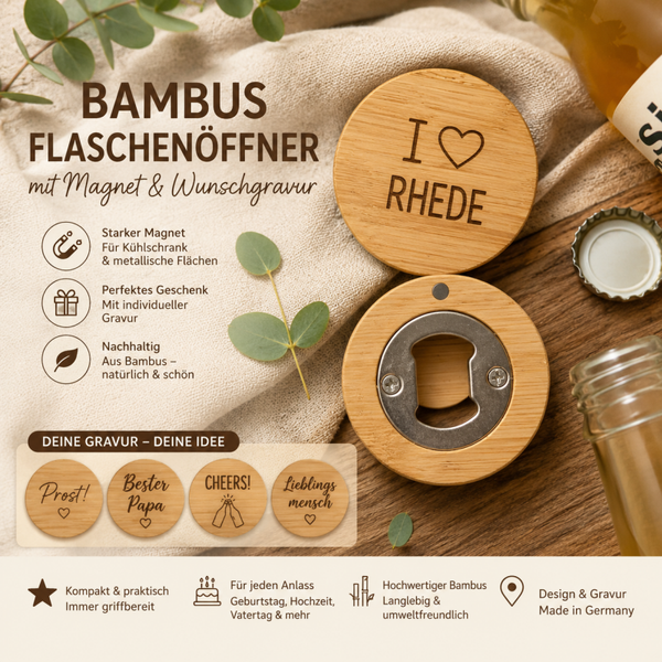 Flaschenöffner Rund "I Love Rhede" Magnetisch