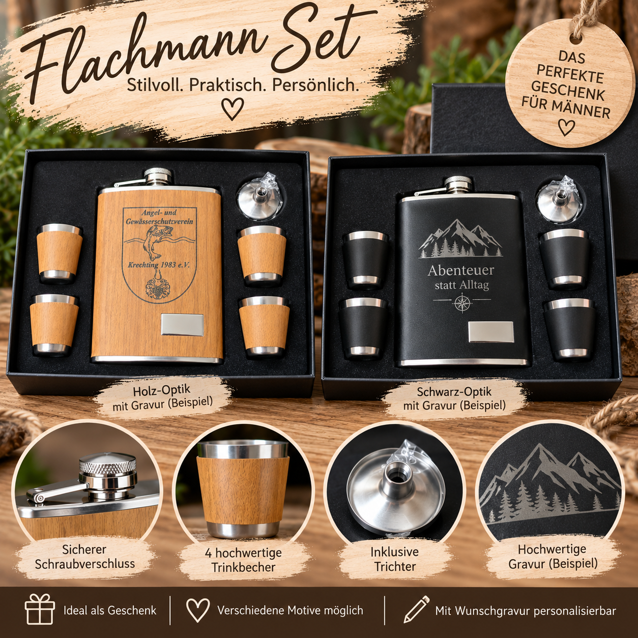 Flachmann Trinkflasche Set