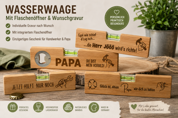 Flaschenöffner Holzwasserwaage Haussegen