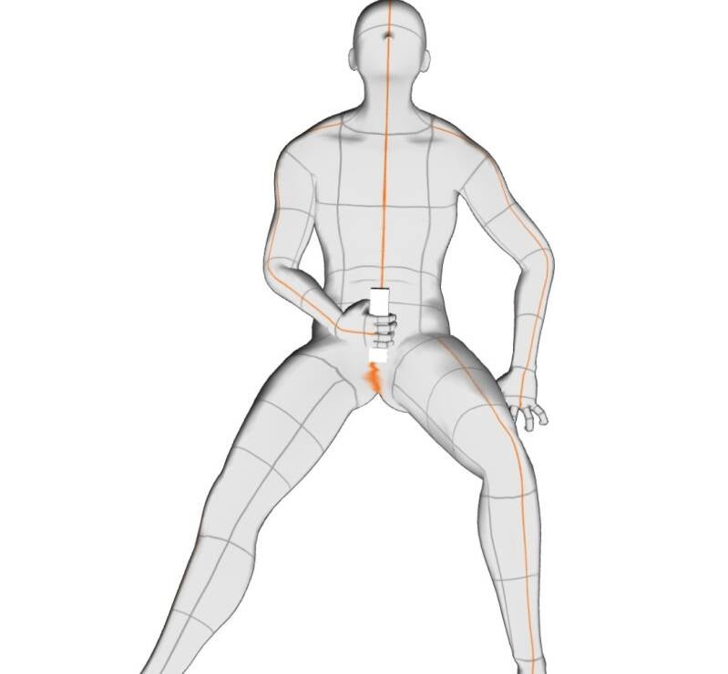 male masturbation illustration sitting down, facing forward, made by graphics 