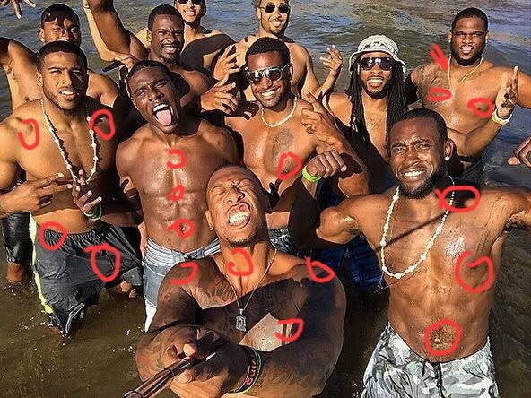 group of gen-z Black men within shirts off showing off erogenous zone markers in an act of sexual liberation.