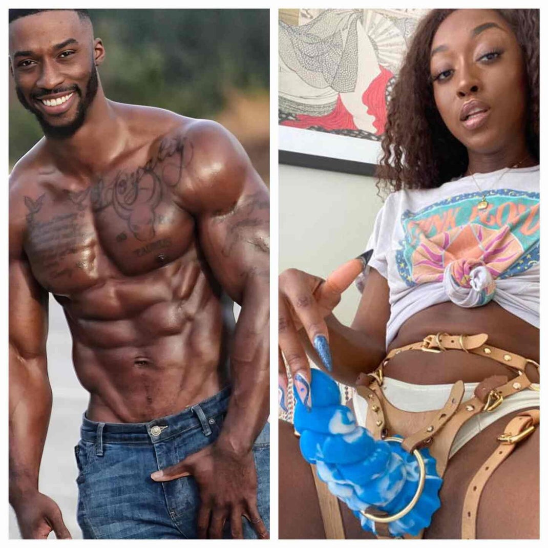 Strong Black straight man exploring pegging with a dominant woman, challenging stigmas around masculinity, pleasure, and sexual freedom in Black male culture.