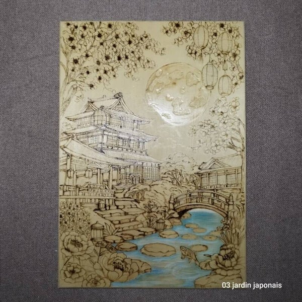 Triptyque Zen – Tableaux pyrogravés sur bois – Inspiration japonaise