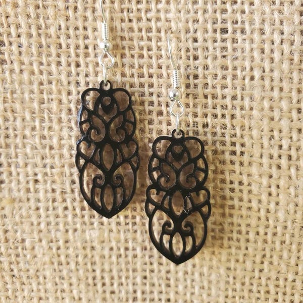 Black acrylic laser cut earrings