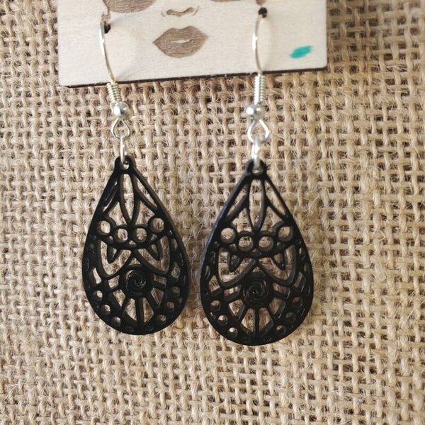 Black acrylic laser cut earrings