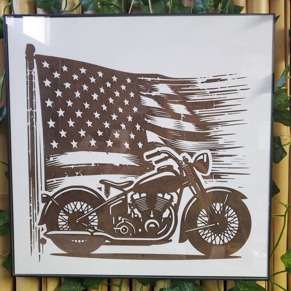 Classic motorcycle/waving flag
