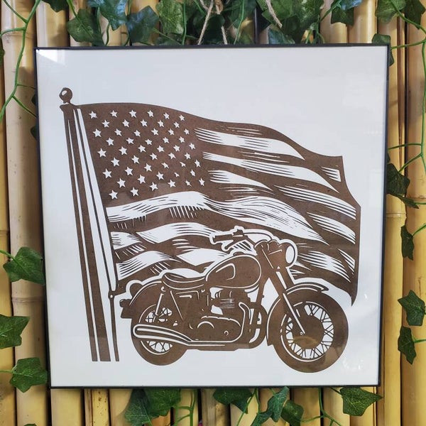 Classic motorcycle/waving flag