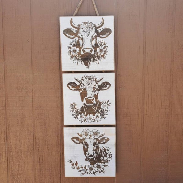 Floral Cows wooden hanging