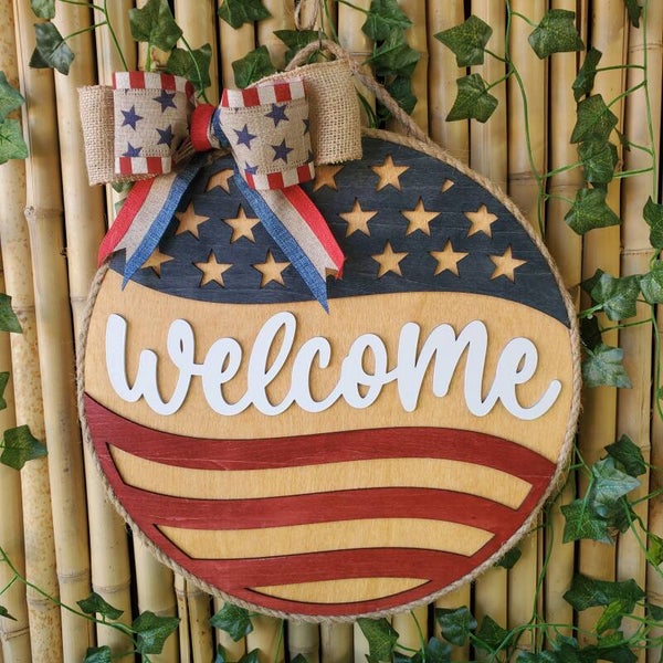 Flag Welcome Door Hanger