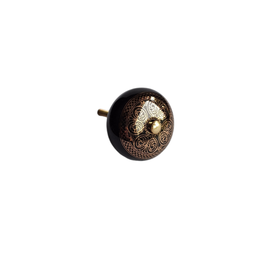 Kastknopje porselein zwart bewerkt met goud