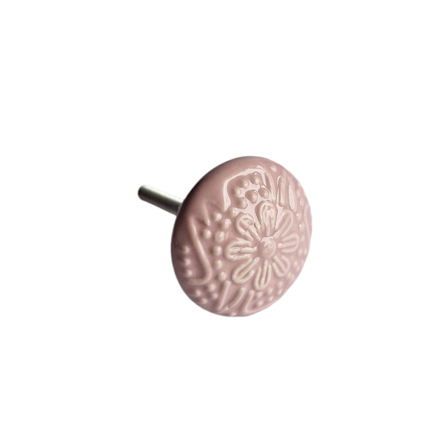Kastknopje porselein roze bloem motief