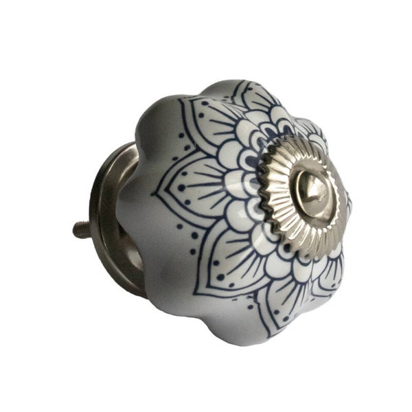 Kastknopje porselein wit met klein blauw detail