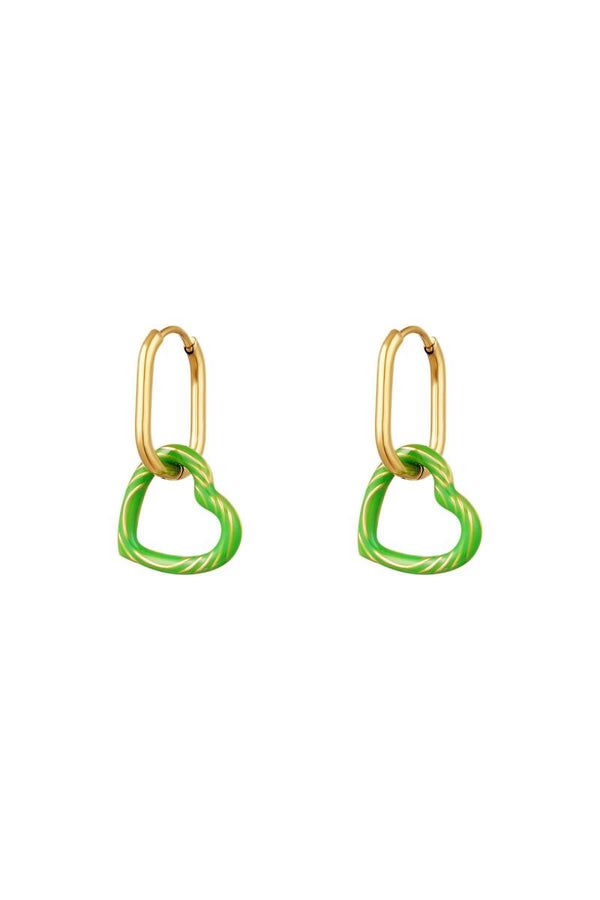 Coloured heart earrings green