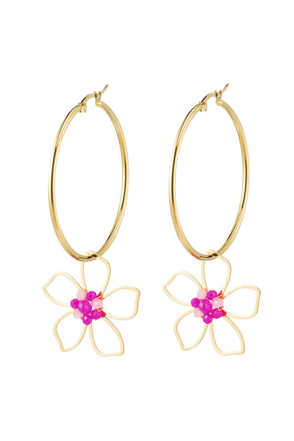 Golden flower earrings pink