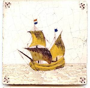 tegel_schepen_GEEL_SCHIP_GEKL_VLAGGEN_ZELDZAAM_60.jpg