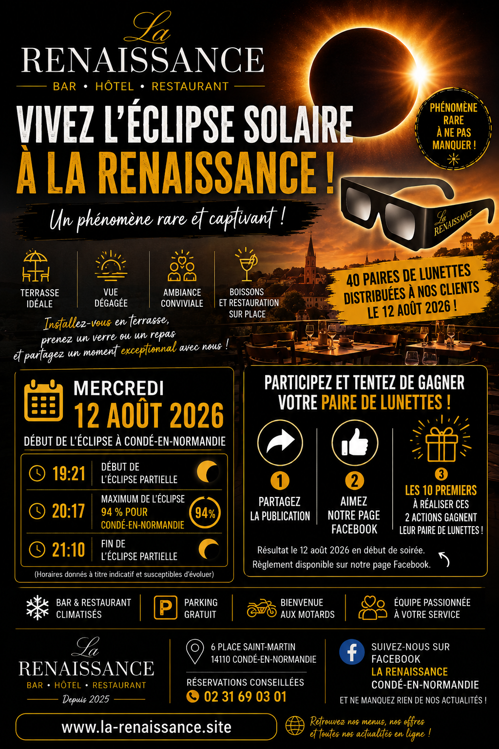 La renaissance eclipse solaire condé-en-normandie batr restaurant en suisse normande