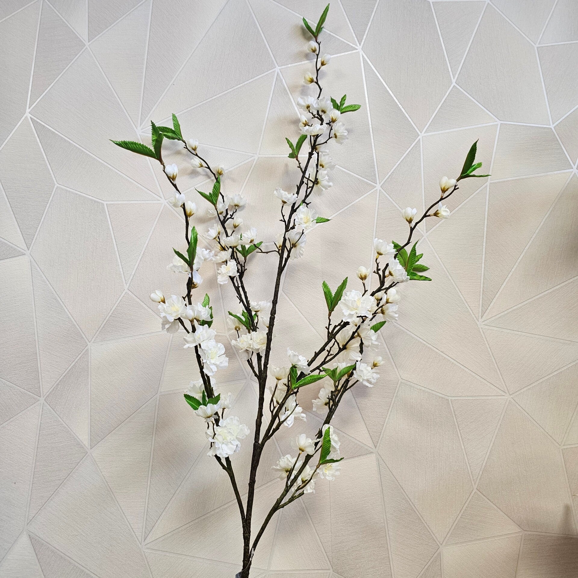 Bloesemtak wit met blad 130cm