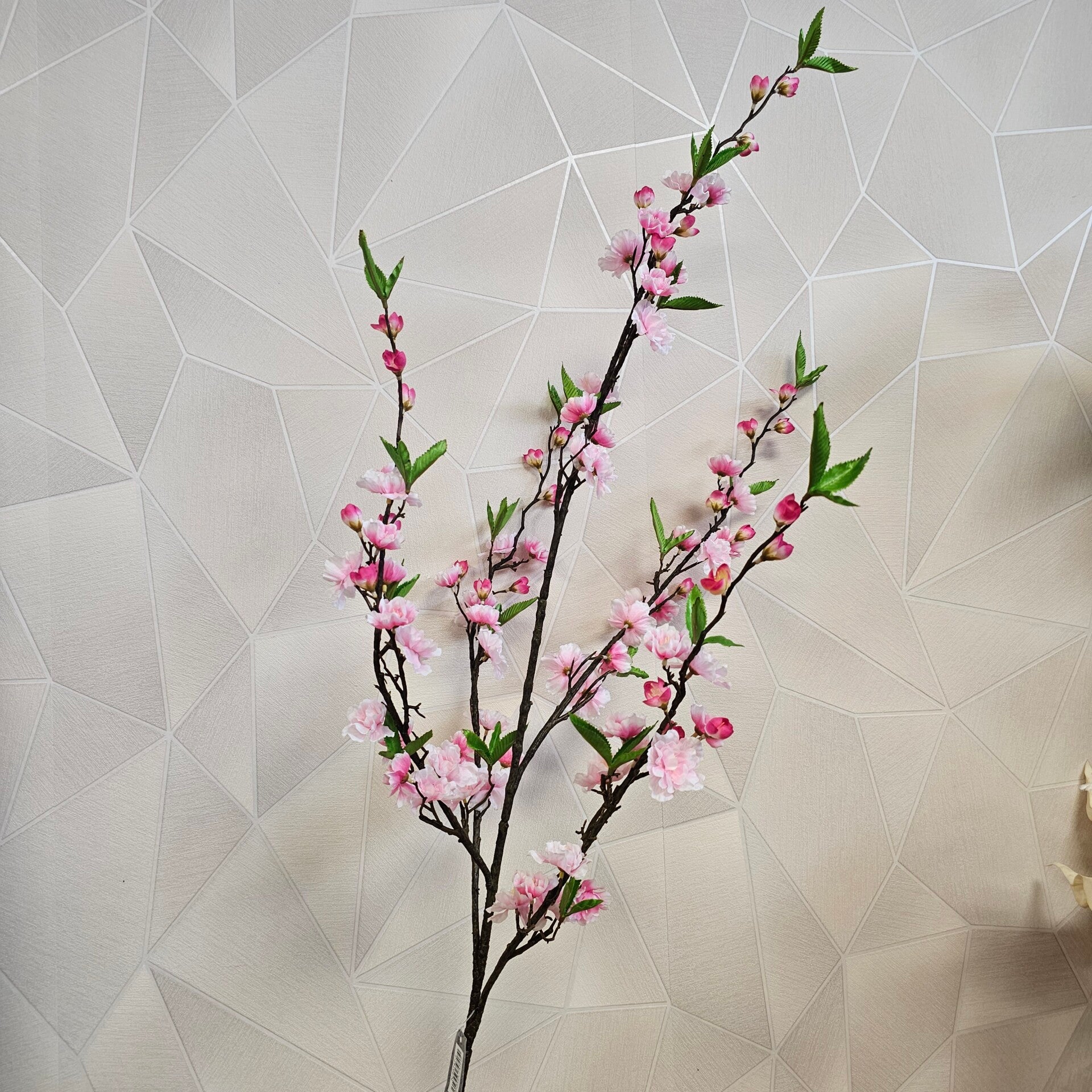 Bloesemtak zacht rose met blad 130cm