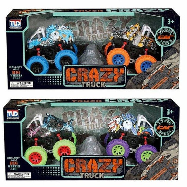 2-DELIGE Frictie Dinosaurus Monstertrucks – Stoere Dino Speelgoedauto Set – Luxe Giftbox – Mix Kleuren