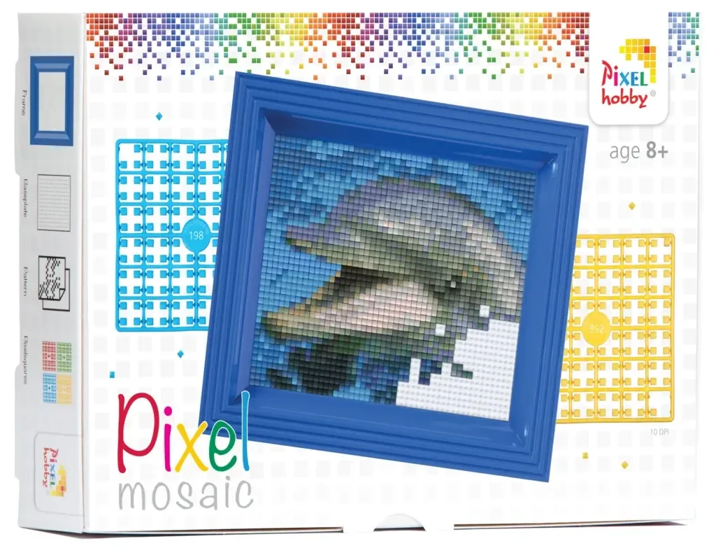 Pixelhobby Set Dolfijn – Luxe Portret inclusief Blauwe Lijst – Duurzaam Bio-plastic (8+)