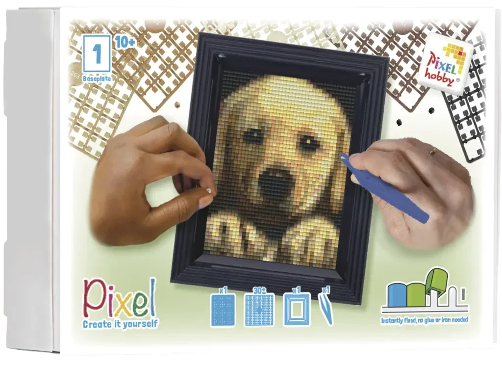 Pixelhobby Set Golden Retriever – Luxe Portret inclusief Zwarte Lijst – Duurzaam Bio-plastic (10+)