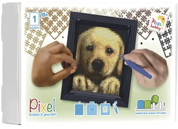 Pixelhobby Set Golden Retriever – Luxe Portret inclusief Zwarte Lijst – Duurzaam Bio-plastic (10+)