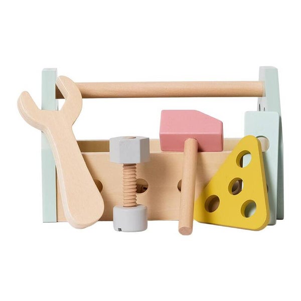 Houten Gereedschapskist – 14-delig – Pastelkleuren – Duurzaam Hout – Vanaf 2 Jaar