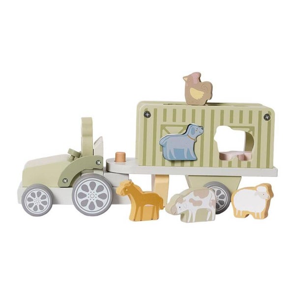 Houten Safari Truck – Pastelkleuren – Inclusief Houten Dieren – Vanaf 18 Maanden