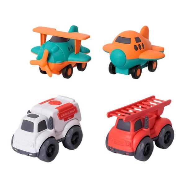 BIOplastic Auto en Vliegset – 4-delig – Duurzaam Speelgoed – 10,5 cm – Vanaf 18 Maanden
