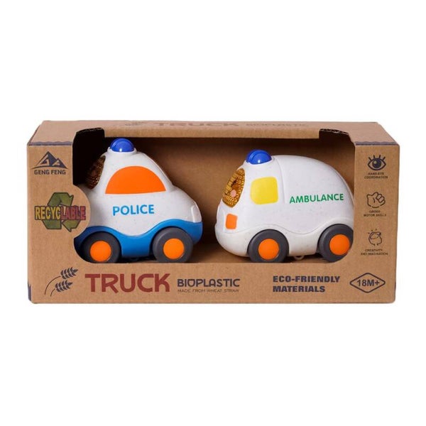 BIOplastic Bubbelauto Hulpdiensten – 2-delige Set – Duurzaam Speelgoed vanaf 18 Maanden